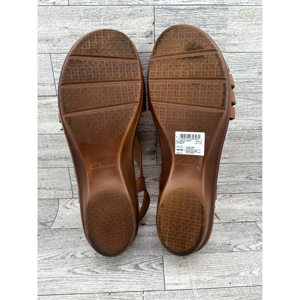 Clarks Loomis Cassey Tan Leather Wedge Sandals‎ Womens 11 M Ultimate Comfort